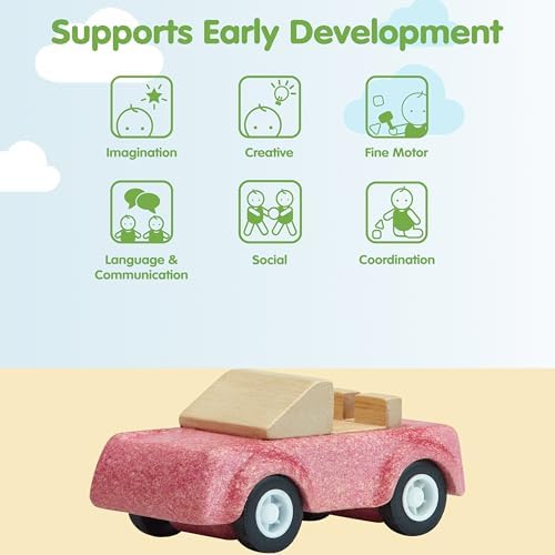 PlanToys® Pink Sports Car Wooden Montessori Vehicle Kids Indoor Play Toy - Image 4