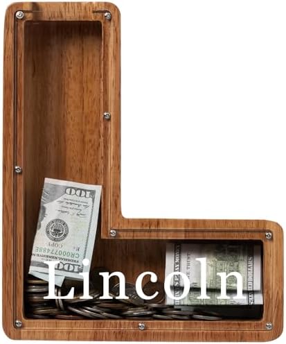 Personalized 12" Extra Large Wooden Letter Piggy Bank for Kids Boys Girls, (Laser Engraved Name) Custom Initial Letter Shape Piggy Bank, Alphabet Coin Bank Grandchildren Birthday by Ladenk