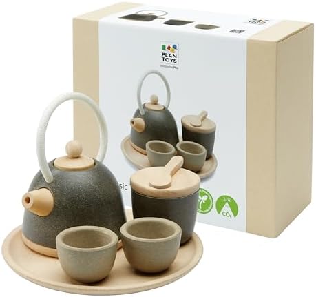 PlanToys® Wooden Classic Tea Set for Montessori Inspired Pretend Play | Social Interaction, Communication and Imaginative Role Play | Eco Friendly Wooden Tea Time Set for Creative Learning by PlanToys