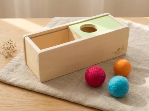 Leticia's Corner Montessori-Inspired Wooden Object Permanence Box, Sliding Top Box with Felt, Wooden and Knitted Balls, Imbucare Box, Ball Drop, Montessori Toy for Babies 6 Months and Older - Image 7