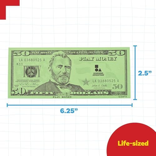 Learning Advantage Fifty Dollar Play Bills, Set of 50 Paper Bills - Image 3