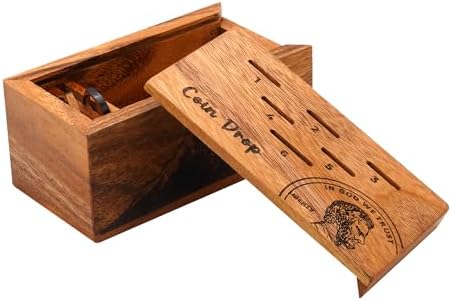 BSIRI Wooden Coin Drop Penny Dice Game for Adults Teen and Families Box Tabletop Games for Home Bar and Family Night Wood Rustic Decoration with Secret Puzzle Box Brain Teaser Pennies Pusher - Image 2