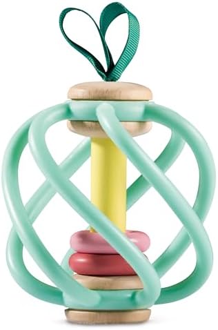 Hape Apple Grab Toy - Silicone & Wood Baby Rattle & Teether – Sensory Development Toy with Gentle Sound, Soft Chewable Rings, Easy Attachment for Crib & Stroller – for Babies 0-18 Months by Unknown