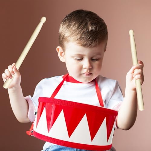 Kids Drum Set,8 in Wooden Toy Drum Set,Educational Baby Musical Toys Drum with Adjustable Strap 2 Drumsticks,Sensory Musical Instrument Drum Toy for Toddler Boys & Girls Gift(Red) - Image 6