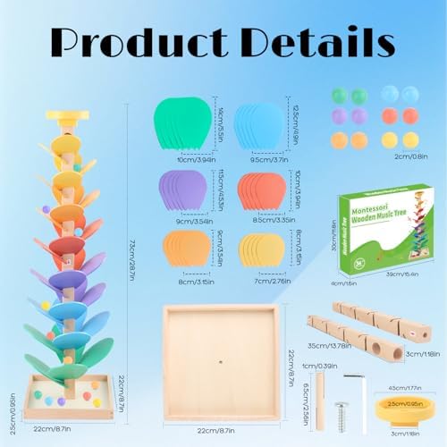 Wooden Marble Run for Kids 4-8 Music Tree Montessori Color Sorting Toys 3-5 - Image 2