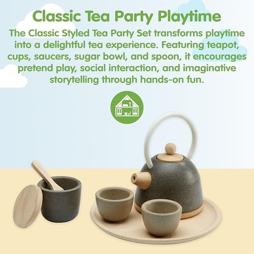 PlanToys® Wooden Classic Tea Set for Montessori Inspired Pretend Play | Social Interaction, Communication and Imaginative Role Play | Eco Friendly Wooden Tea Time Set for Creative Learning - Image 2