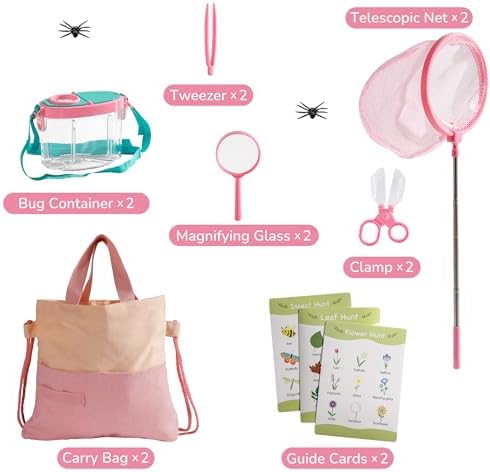 ROBOTIME 2-Person Bug Catcher Kit for Kids - Complete Pink Outdoor Explorer Set with Double Tools for Siblings & Friends (Ages 3+) - Image 2