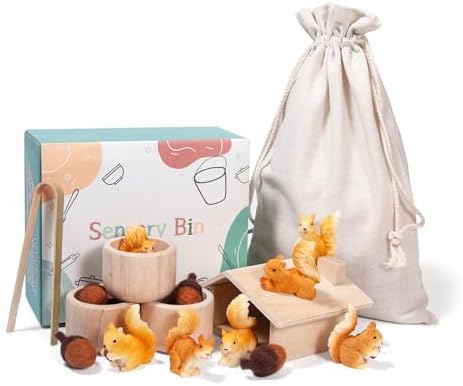 Sorting Stacking Wooden Toys for Toddlers, Squirrel Toys by MONTPLEASANT