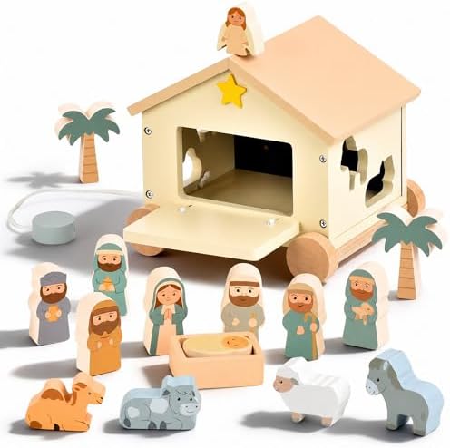 Wooden Nativity Set for Kids, Baptism Gifts for Boys and Girls by Unknown