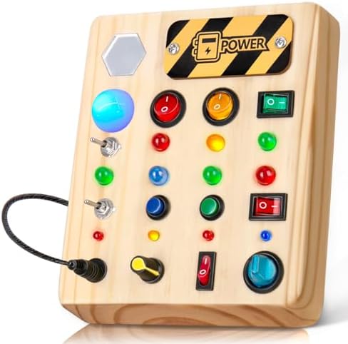 TINTECUSA Busy Board Montessori Toys for Toddler, Wooden Sensory Board Switch Toy with Shape Sorter LED Light Up Toys Educational Plane Travel Activity for Girls & Boys by TINTECUSA