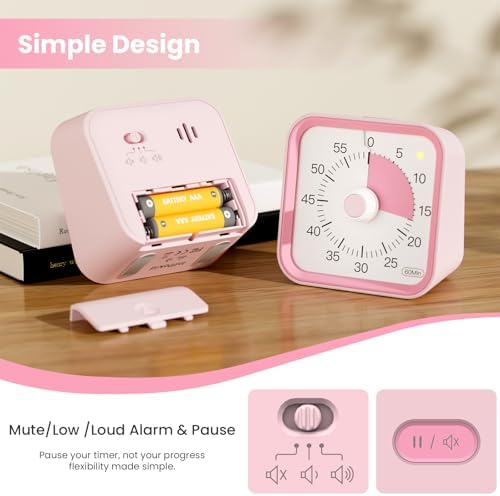 Visual Timer for Kids, Cute Timer with Pause Function, Pink - Image 4