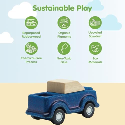 PlanToys® Blue Truck Wooden Montessori Vehicle Kids Indoor Outdoor Play Toy - Image 3