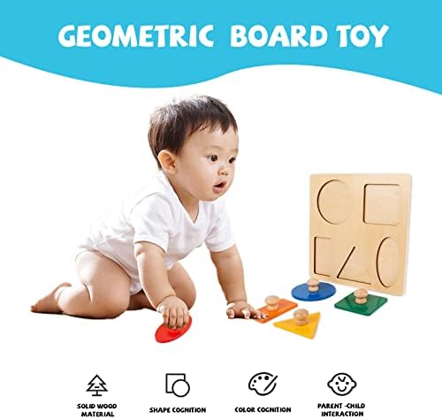 Montessori Toys for Babies 6-12 Months Wooden Shape Puzzles for Toddlers 1-3,Jumbo Knob Baby Puzzles for Easy Grasp,Color & Shape Sorter - Montessori Puzzle Preschool Learning Toys(5 Geometric Shape) - Image 3