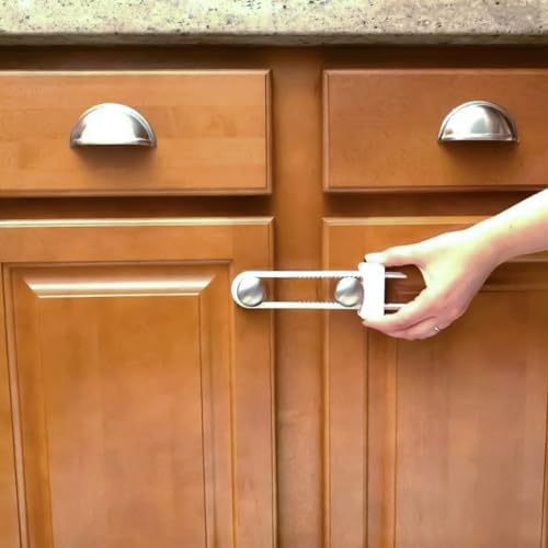 Mommy’s Helper Cabinet Slide Latch, 2 Pack, White Plastic Child Safety Cabinet Locks for Cabinet Knobs and Handles - Image 4