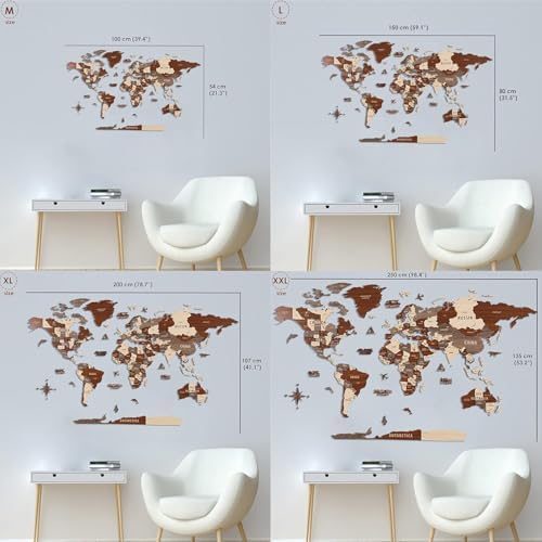 Colorfull Worlds, Multilayer 3D Wooden World Map, Travel Map States and Capitals, Wall Decor For New House, Gift For Travelers, Office Decor, Birthday Present, Living Room Decoration (XL, Betül) - Image 3