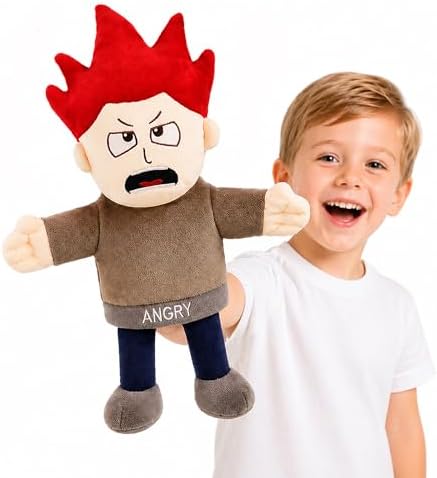 Angry Emotion Hand Puppet for Kids & Toddlers – Social Emotional Learning Plush Toy, 12 Inch Feelings Puppet for Emotional Recognition, Preschool Classroom Activities & Role Play by Okegztoa