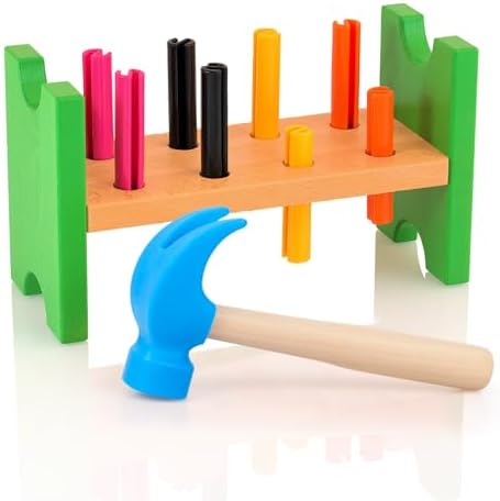 Fowecelt Wooden Hammer Toys Simulation Hammers Maintenance Tools Educational Toys for Kids Birthday Party Games Supplies (Blue) - Image 7