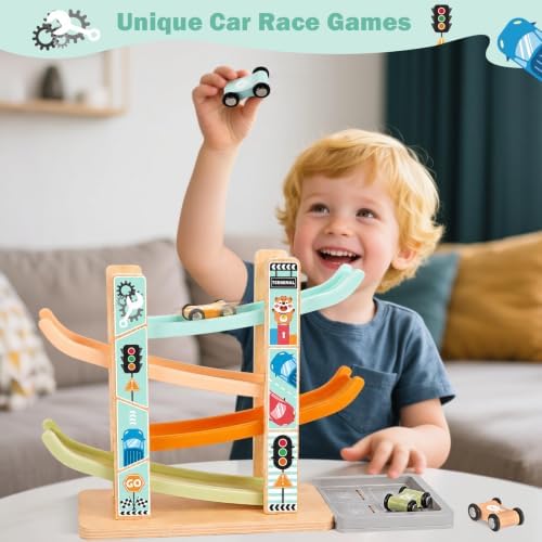 Weilim Montessori Toys for 1 Year Old, 3-in-1 Wooden Hammering & Ramp Toy - Image 4