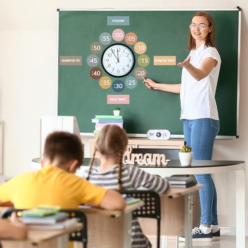 Boho Rainbow Clock Numbers Bulletin Board Kits, Telling Time Teaching Clock for Kids Labels, Learning to Tell Time Cutouts for Elementary Math Classroom Must Haves (Boho) - Image 4