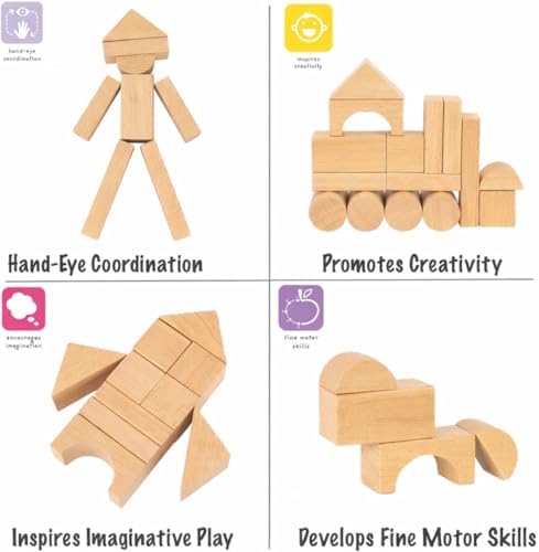 100 Pcs Wooden Blocks for Toddlers 1-3, Kids Building Blocks & Shape Sorter - Image 3