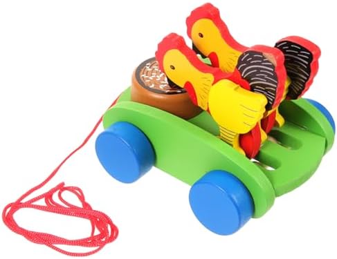 Kids Wooden Chicken Pull Toy Cart for Early Educational Play by COOLHIYA