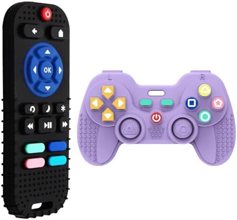 Hooku 2 Pack Remote Teether for Baby, Silicone Teethers for Babies 6-12 Months, Baby Teething Toys for Babies 0-6 Months, Remote Control Toy, Infant Gifts for Boys Girls by Hooku