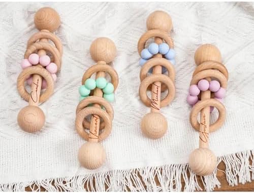 Personalized Wooden Baby Rattle - Engraved Beech Wood Ring Grip Toy, Newborn Shower Gift - Image 7