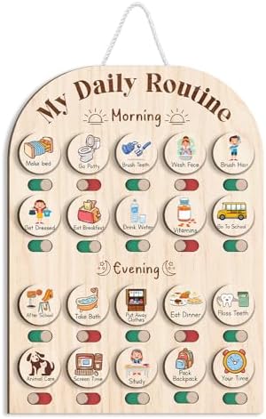 TinyKidz Wooden Daily Routine Chart 11x15, Schedule Board for Kids, Wooden Chore Chart for Kids, Responsibilities Chart for Toddlers, Morning Bedtime Routine for Toddlers by TinyKidz