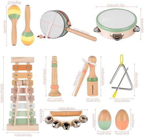 VINJOE Baby Musical Instruments-Toddler Montessori Wooden Musical Toys for Kids 1-3, Neutral Colors Percussion Instruments Set Early Learning Musical Toys for Preschool Educational Birthday Gifts - Image 4