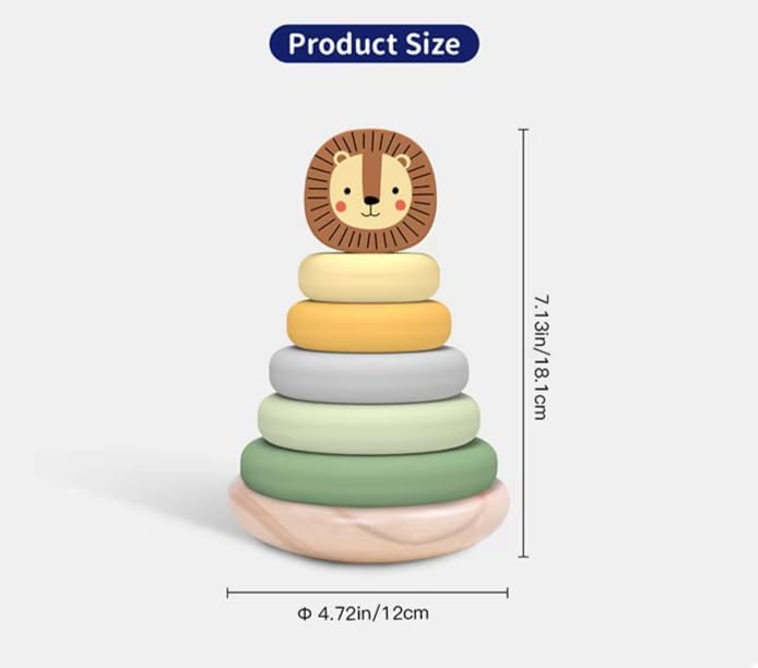 Wooden Ring Stacker Toy for 1 Year Old - Montessori Toys for 1 Year Old Boy and Girl, Stacking Rings with Lion Topper, Baby Toy 12-18 Months, Fine Motor Skills, 1st Birthday Gift - Image 4