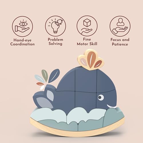 Speedy Monkey Rocking Stacker – Whale Balance Game, 13 Wooden Pieces, Fun Skill Challenge for Family, Develops Hand-Eye Coordination, Fine Motor Skills, Non-Toxic Paint, For Kids 2-6 Years - Image 6