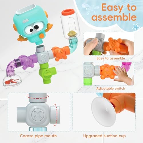 Bath Toys for Kids Ages 4-8 | 27PCS DIY Water Pipe Assembly Kit with Storage Bag | STEM Building Educational Bathtub Toys for Toddler 3-5 | Creative Shower Toy Birthday Gifts for Boys & Girls - Image 4