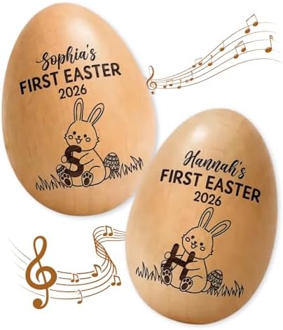 Personalized First Easter Musical Easter Egg Shaker for Babies, Bunny Laser Engraved Engraved Wooden Egg Shakers, Easter Basket Stuffer by EEntrySanddie