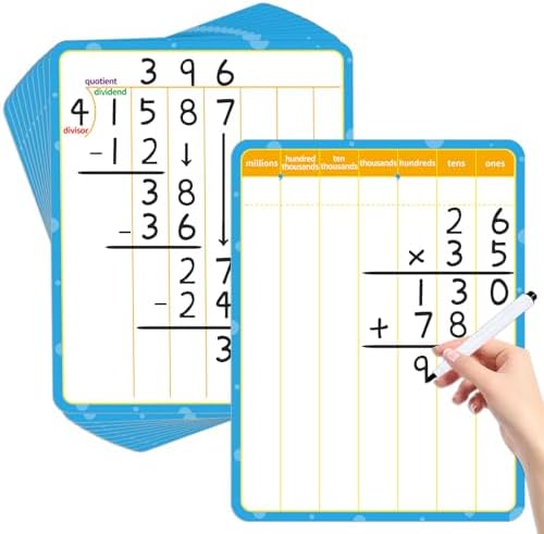 12 Pack Double Sided Division Dry Erase Board,12" x 9" Multiplication Flash Cards,Math Manipulatives Small White Board for Kids,Math Games Chart for Preschool Learning,Homeschool Essentials by Unknown