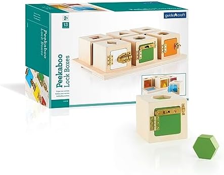 Guidecraft Peekaboo Lock Boxes with Storage Tray: Sorting & Stacking Toy for Children - Kids Early Learning , Multi-colored Wooden Educational Toddler Toy by Unknown