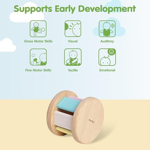 PlanToys® Pastel Wooden Roller Toy for Babies 6+ Months Sensory Rattle Gift - Image 5