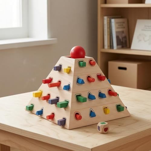 Gralara Pyramid Shape Sorter Hand-Eye Coordination Wooden Shape Sorter Screen Fun Geometric Insert Toy - Image 6
