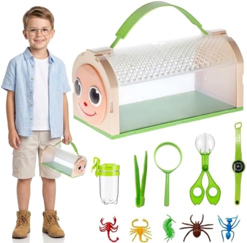 Bug Catcher for Kids Bug Catching Kit,Critter Habitat Box Insect Collecting,Includes Carrying Handle and Easy-Access Door,with Bug Tong,Tweezer & Magnifying Glass,Gift for Boys and Girls by Unknown