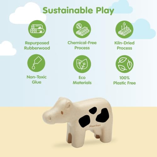 PlanToys® Cow Wooden Montessori Kids Farm Animal Figurine Creative Play - Image 3