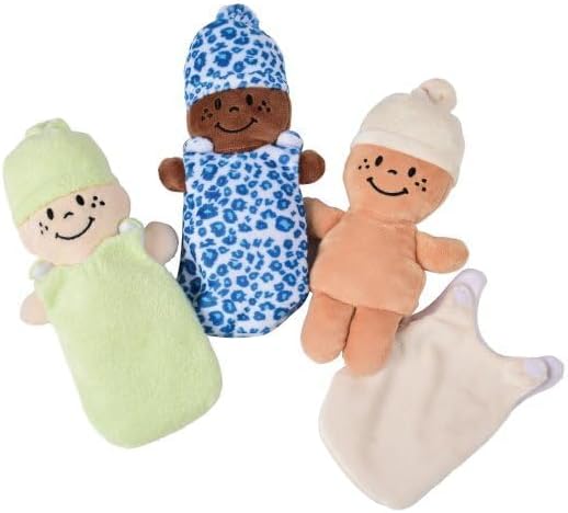 Creative Minds Basket of Babies with 3 Super Soft 9" Plush Doll Toys for Kids, Multicultural Sensory Babies Toy Set with Basket, Green, White, Blue - Image 4