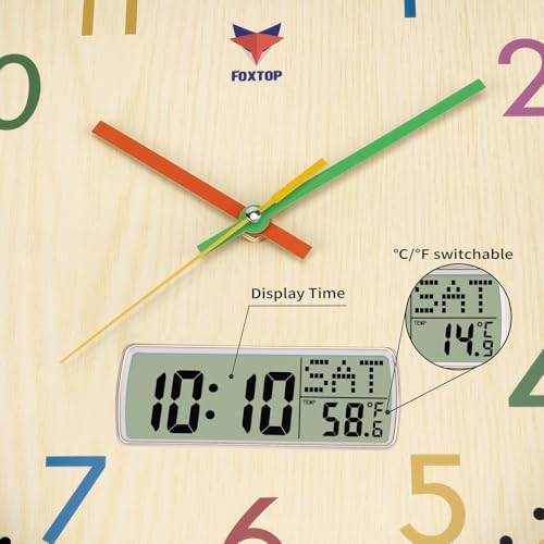 Foxtop Digital and Analog Learning Clock for Kids - Telling Time Teaching Clock 14 Inch Silent Non-Ticking Battery Operated Kids Wall Clock for Kids Room Playroom Nursery Classroom School - Image 6