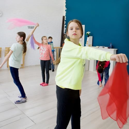 Juggling Scarves, 14 PCS Dance Scarves for Kids Play 7 Colors Silk Scarve for Toddlers Children Movement Music Scarf Magic Tricks Performance Props Accessories Rhythm Band Scarfs 24 x 24 Inch - Image 4