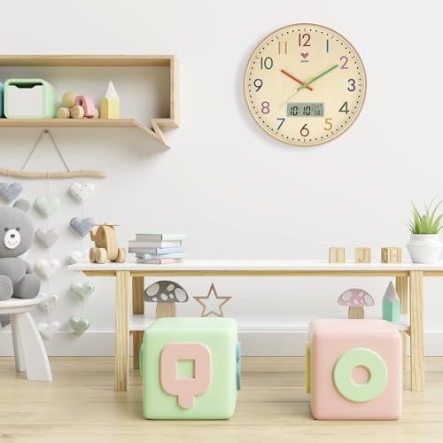Foxtop Digital and Analog Learning Clock for Kids - Telling Time Teaching Clock 14 Inch Silent Non-Ticking Battery Operated Kids Wall Clock for Kids Room Playroom Nursery Classroom School - Image 4