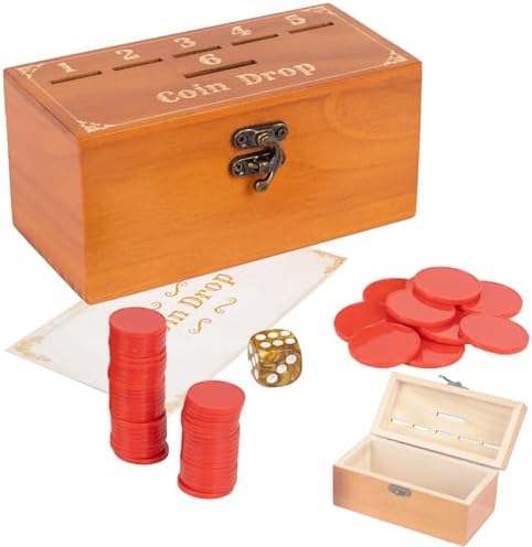 Extguds Wooden Penny Game,Coin Drop Game,Penny Coin Game Contains 50 Coins,Wooden Game Box and 1 Dice,a Fun Board Game to Interact with Family and Friends by Extguds
