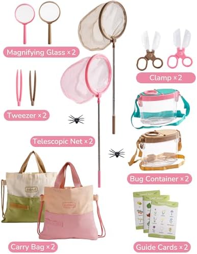 ROBUD Dual Bug Catcher for Kids,Includes 1 Pink and 1 Green, Bug Catching Kit with Bag Kit, Outdoor Exploration Set for Camping, Montessroi Toy for Kids Coming Closer to Nature，WRP61 - Image 2