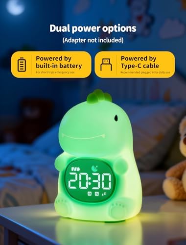 MASHI Dinosaur Kids Alarm Clock with Time to Wake Sleep Trainer White Noise - Image 6