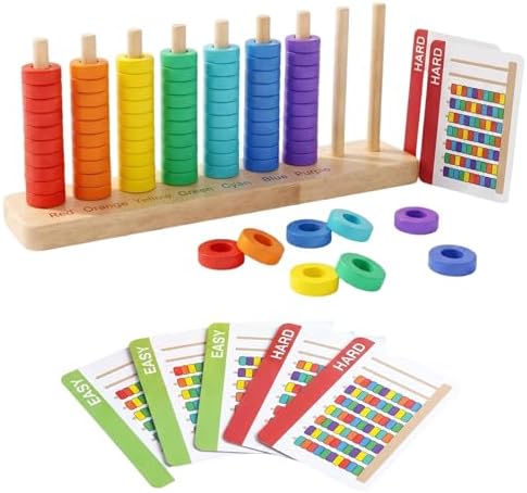 Color Sorting & Stacking Game with Challenge Cards for Kids, Wooden Color Matching Game with 40 Patterns(Easy & Hard), Fine Motor Skills Learning Montessori Toy, Preschool Educational Gift for Kids by Unknown