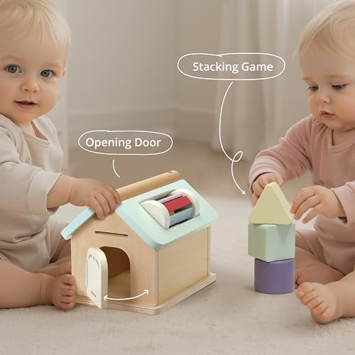 Pillowhale Montessori Activity Cube for Toddlers 12 Months+, Wooden 5-in-1 Learning Toy with Object Permanence Box, Shape Sorting & Stacking, Fine Motor Skills Toy for Baby Boys Girls - Image 2