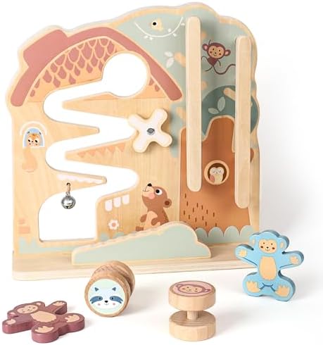 Lewo Montessori Busy Board, Wooden Sensory Activity Toys for Toddlers 3 4 5 (Monkeys) by Lewo