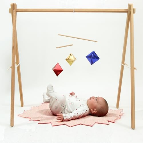 Montessori Mobile Mega Set with Baby Gym – 12-Piece Handmade Newborn Visual & Sensory Development System (Bell and Ring Mobile, Gobbi, Dancer, Octahedron, Wooden Musical, Puzzle Ball) (Brown) - Image 4